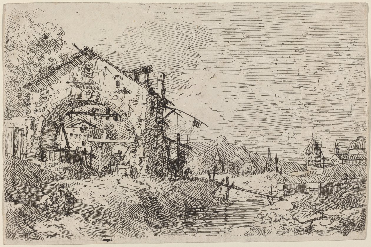 Paisagem com uma mulher em um poço de Canaletto