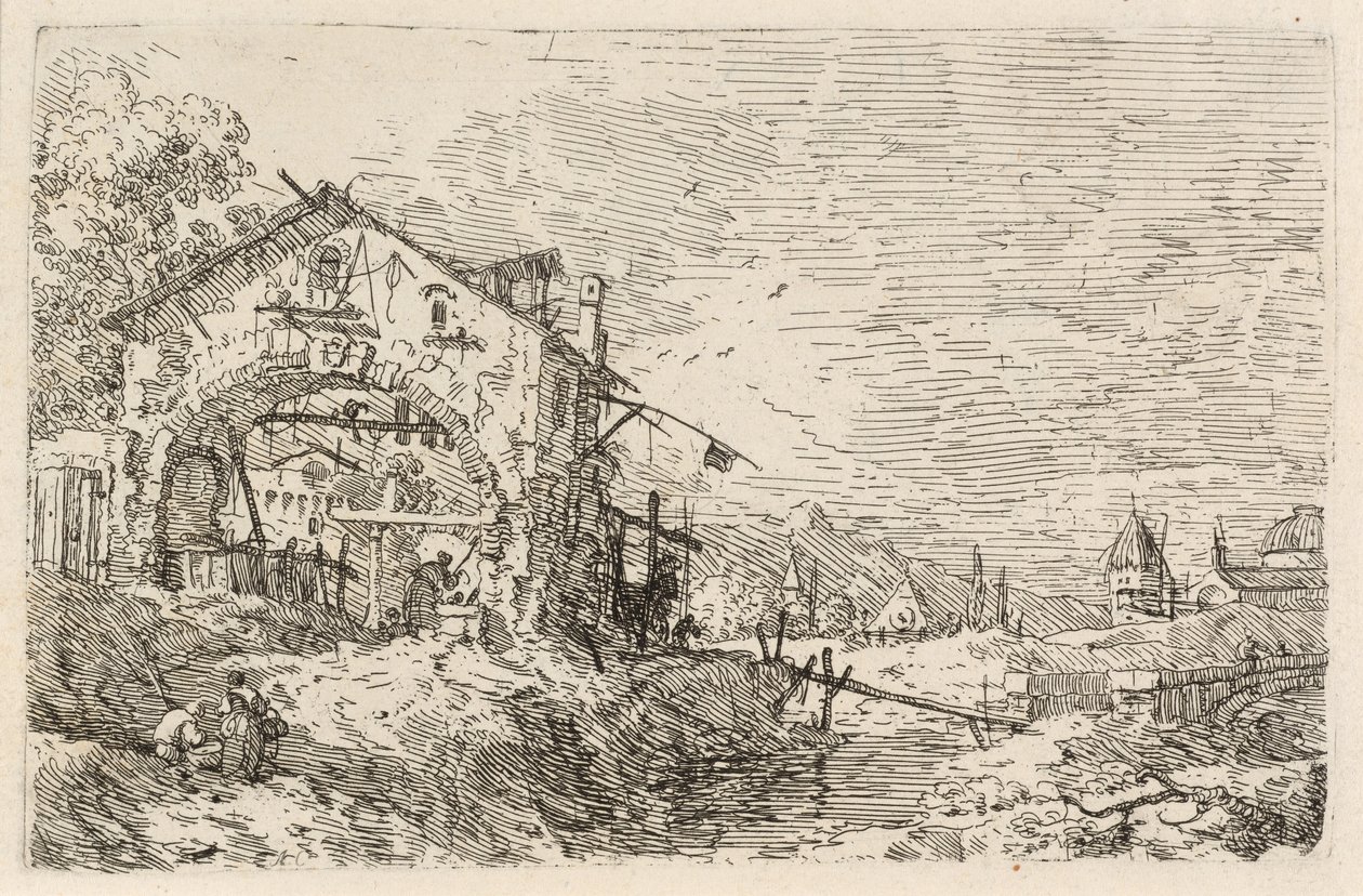 Paisagem com uma mulher em um poço, c. 1740. de Canaletto