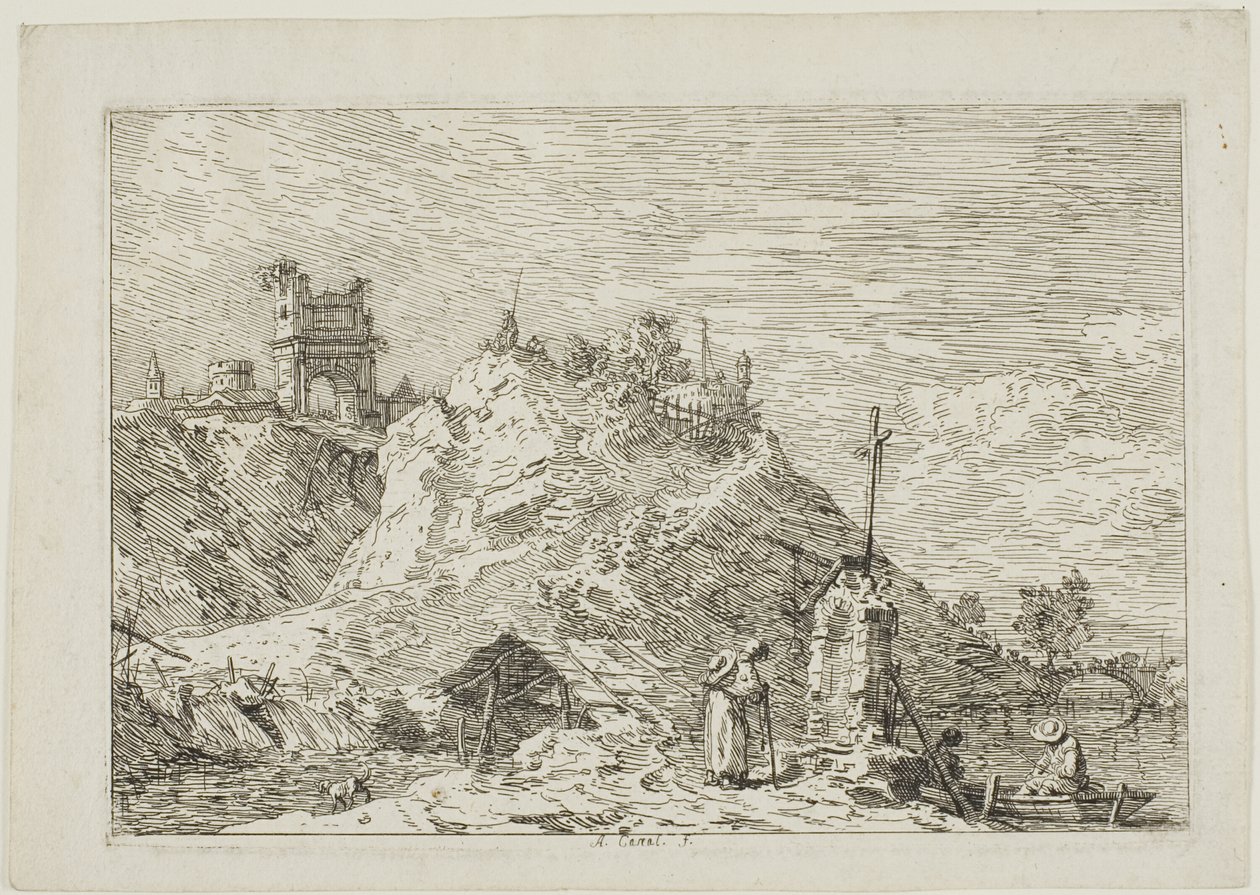 Paisagem com o peregrino em oração, de Vedute de Canaletto