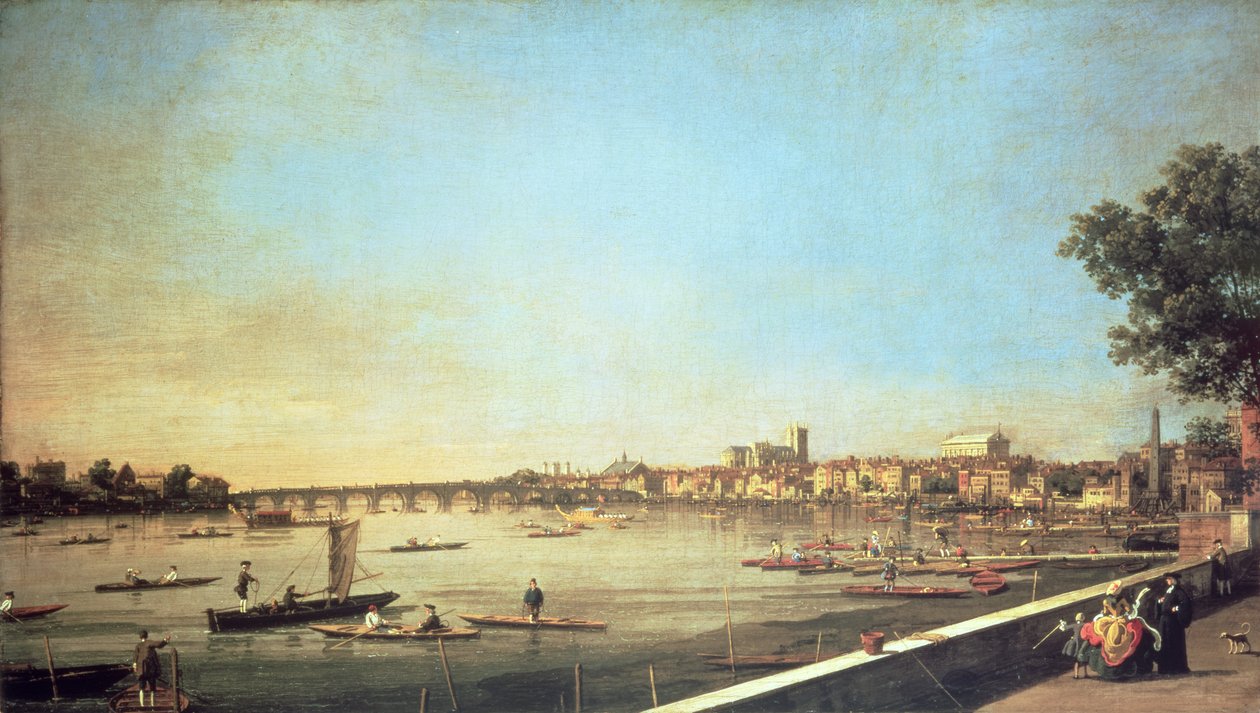 Londres, o Tamisa em Westminster e Whitehall a partir do terraço da Somerset House, c.1750-51 de Giovanni Antonio Canal