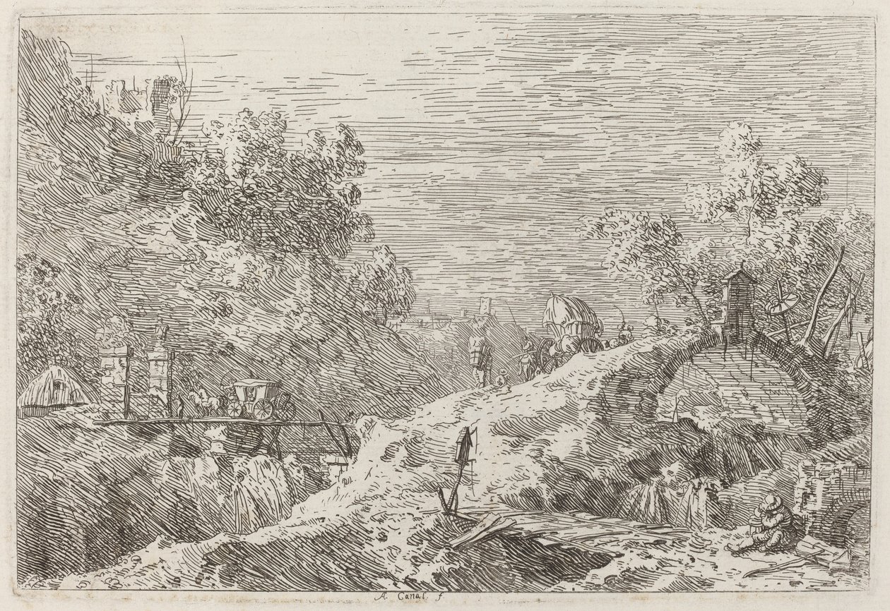 Paisagem de montanha com cinco pontes de Canaletto
