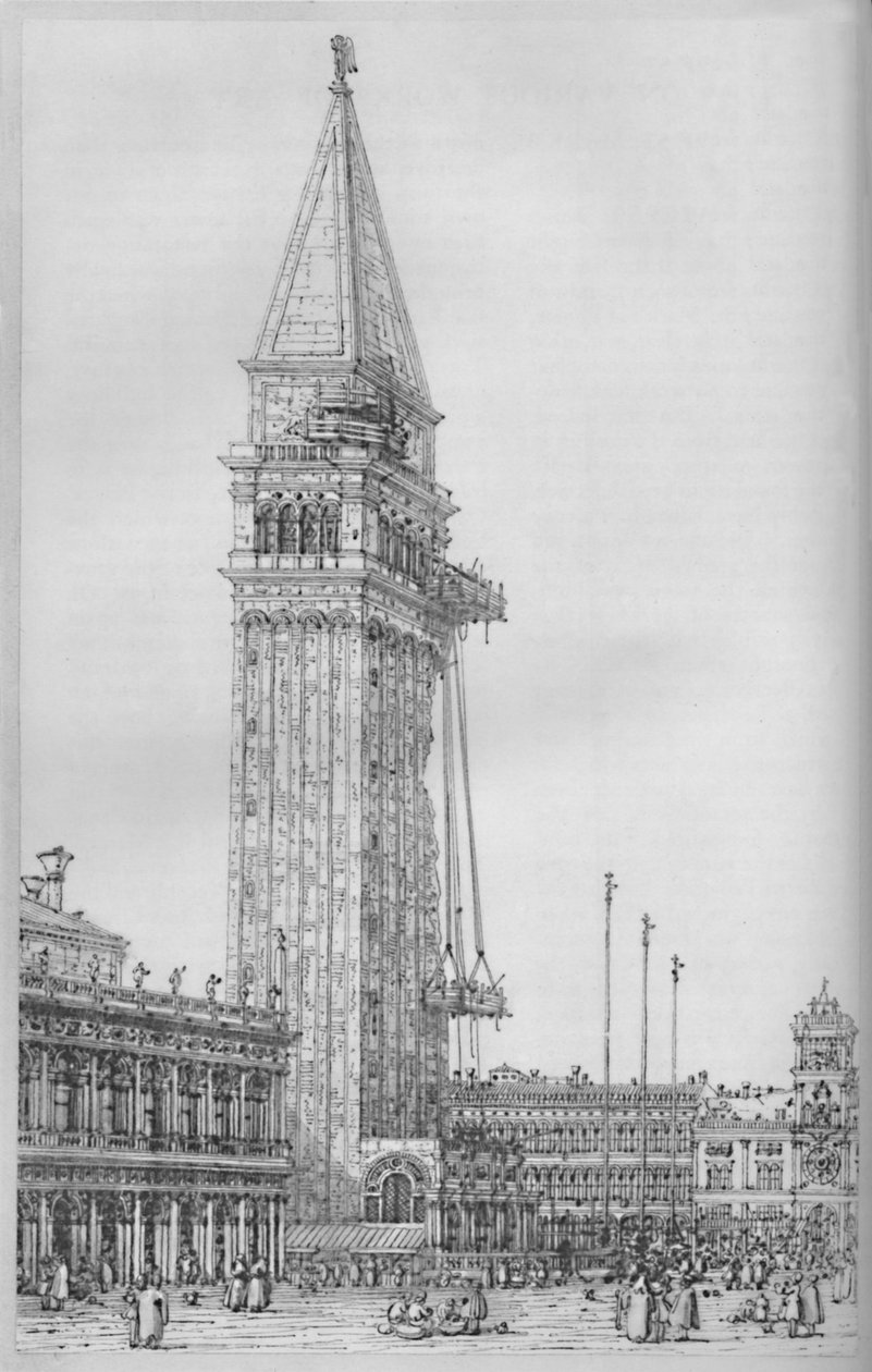 O Campanile de São Marcos em reparação em 1745, 1903 de Giovanni Antonio Canal