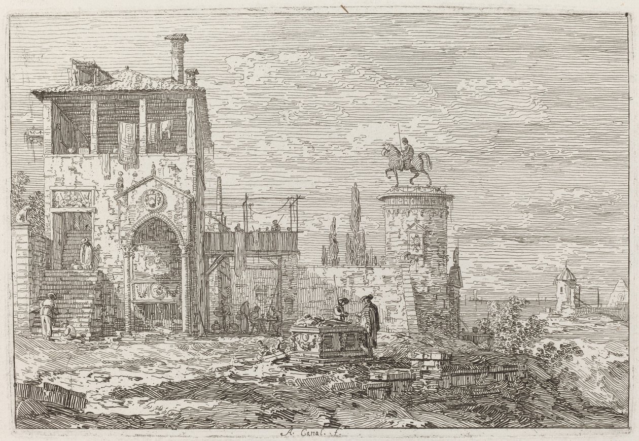 O Monumento Equestre [canto superior direito] de Canaletto