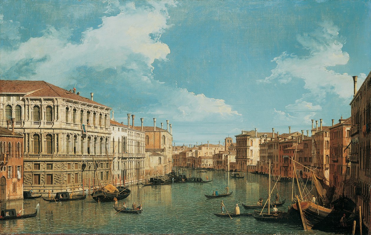 O Grande Canal, Veneza, olhando para o noroeste, com o Palazzo Pesaro, o Palazzo Foscarini e o Pináculo de S. Stae à esquerda e o Palazzo Vendramin-Calergi e S. Marcuola à direita de Giovanni Antonio Canal