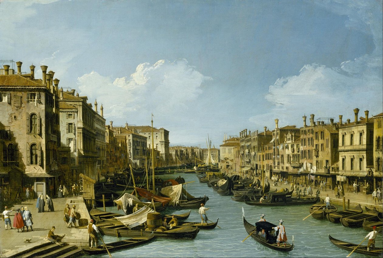 O Grande Canal perto da Ponte de Rialto, Veneza de Canaletto