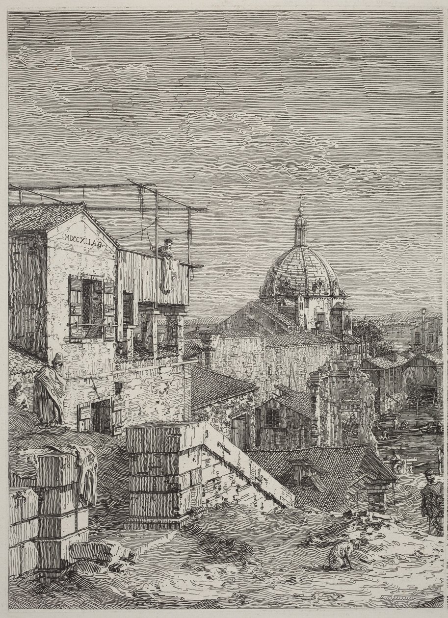 A casa com a inscrição [à esquerda] de Canaletto