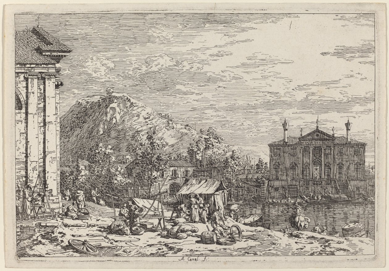 O mercado em Dolo de Canaletto