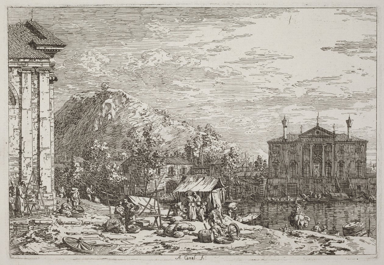 O mercado em Dolo [em baixo à esquerda] de Canaletto