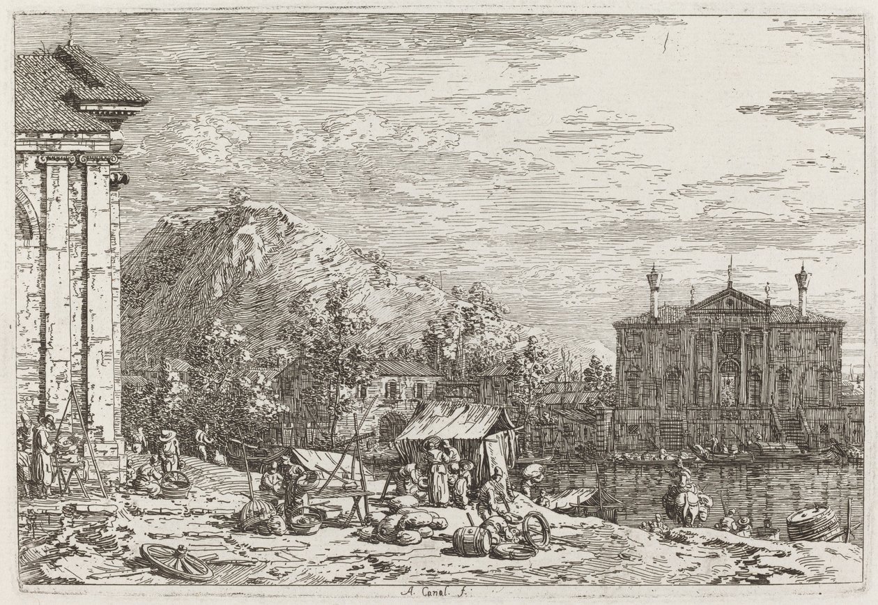 O Mercado de Dolo [inferior esquerdo], c. 17351746. de Canaletto