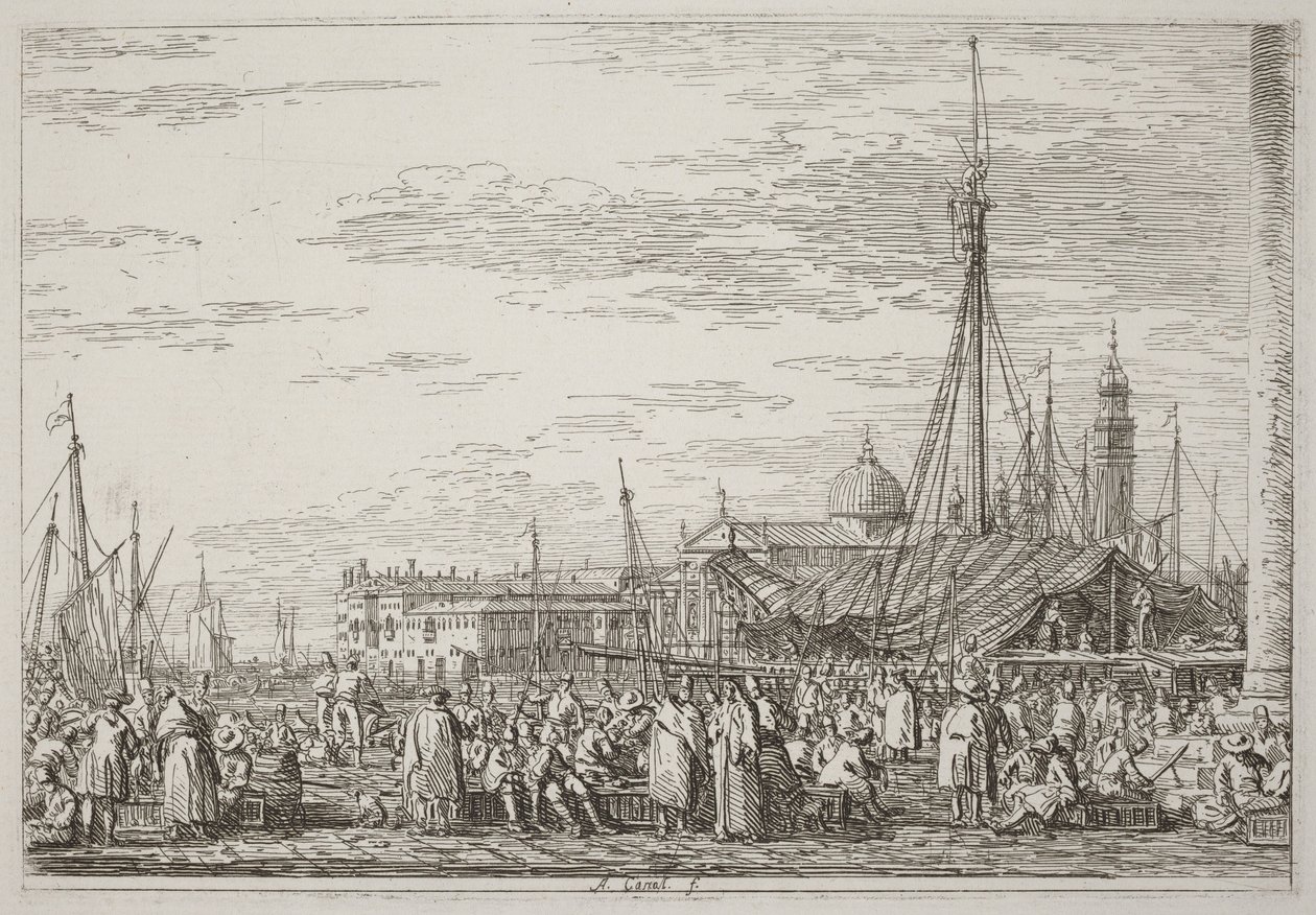O mercado no Molo [em cima à esquerda] de Canaletto