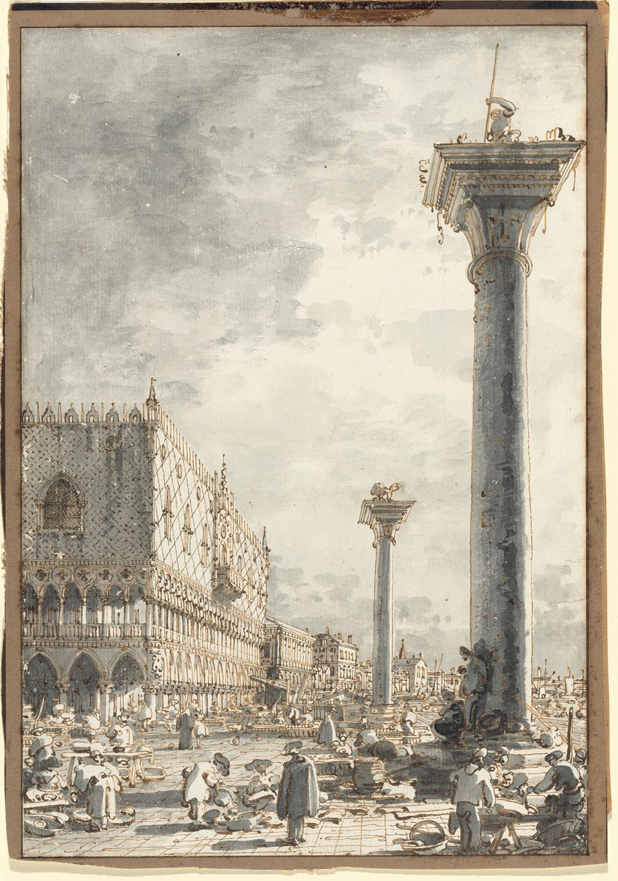 A Riva degli Schiavoni vista do mercado no cais de Canaletto