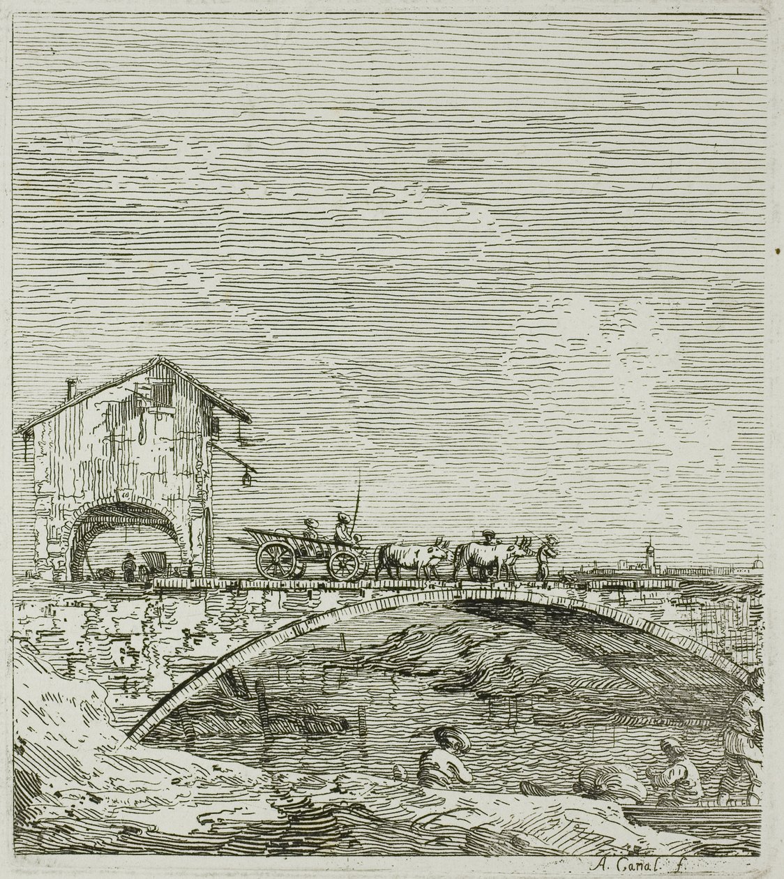 O vagão passando por uma ponte, de Vedute de Canaletto