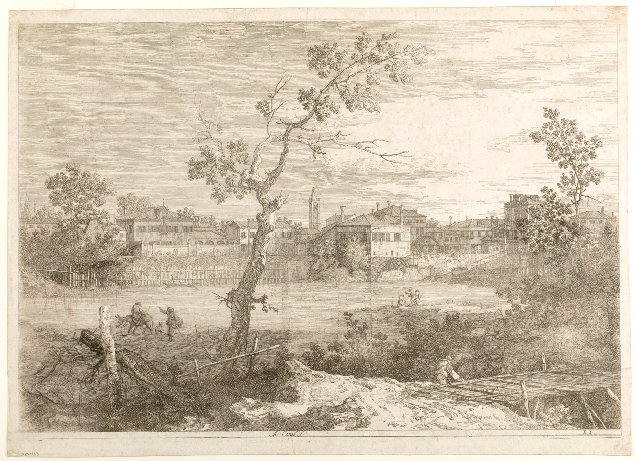 Vista de uma cidade nas margens de um rio, da série «Vistas» de Canaletto