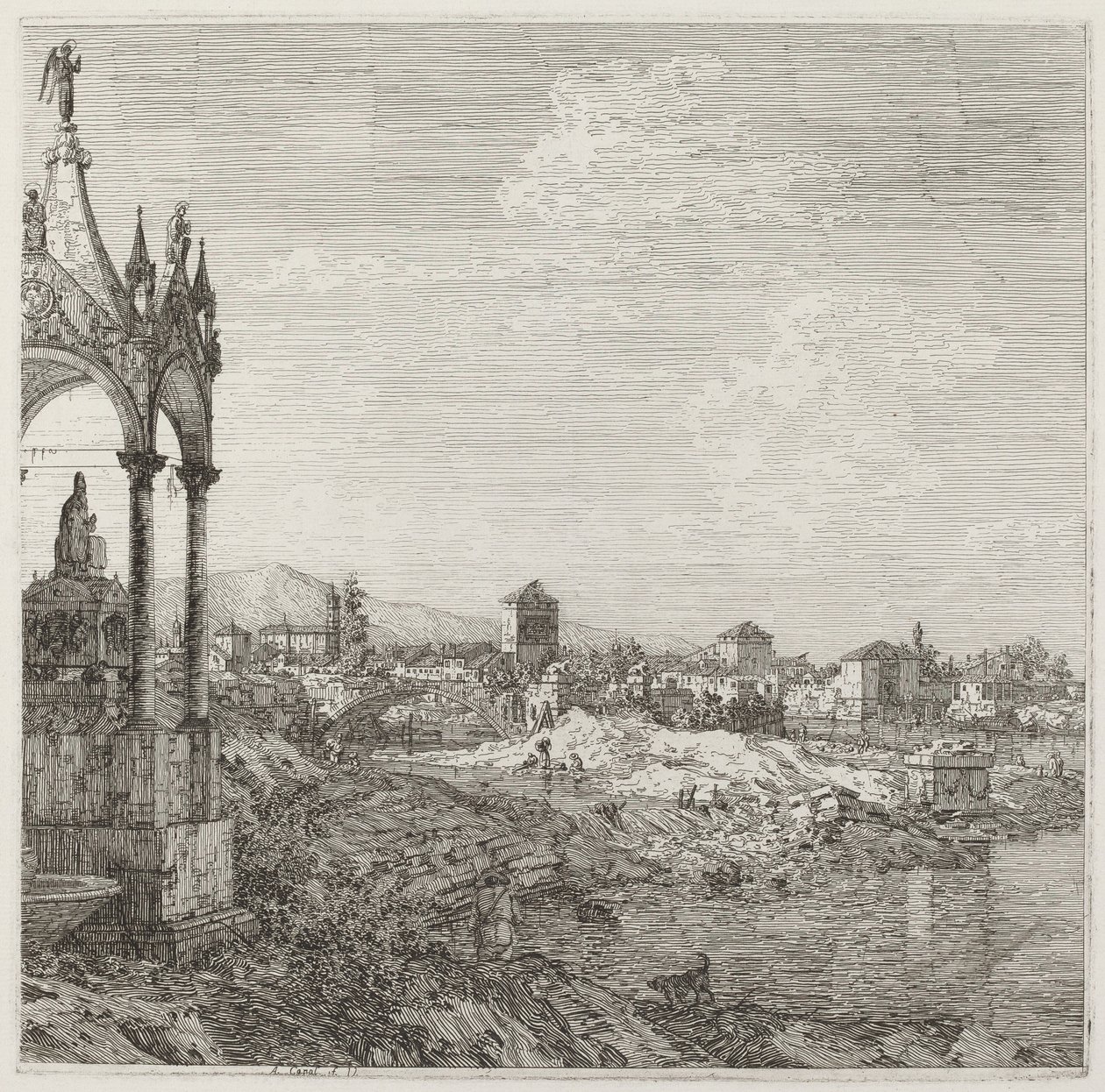 Vista de uma cidade com o túmulo de um bispo de Canaletto