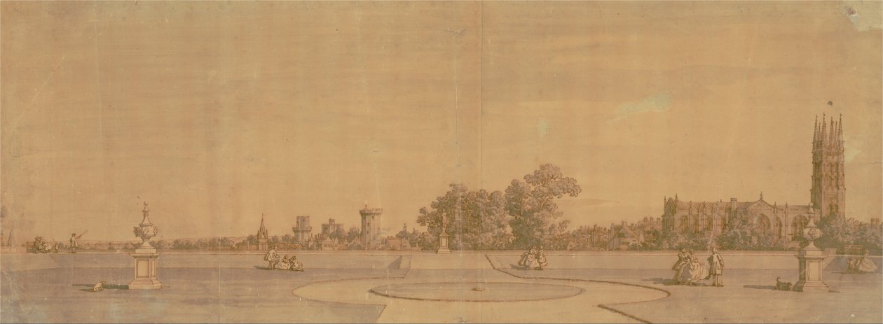 Warwick: A cidade e o castelo a partir dos jardins do Priorado de Canaletto
