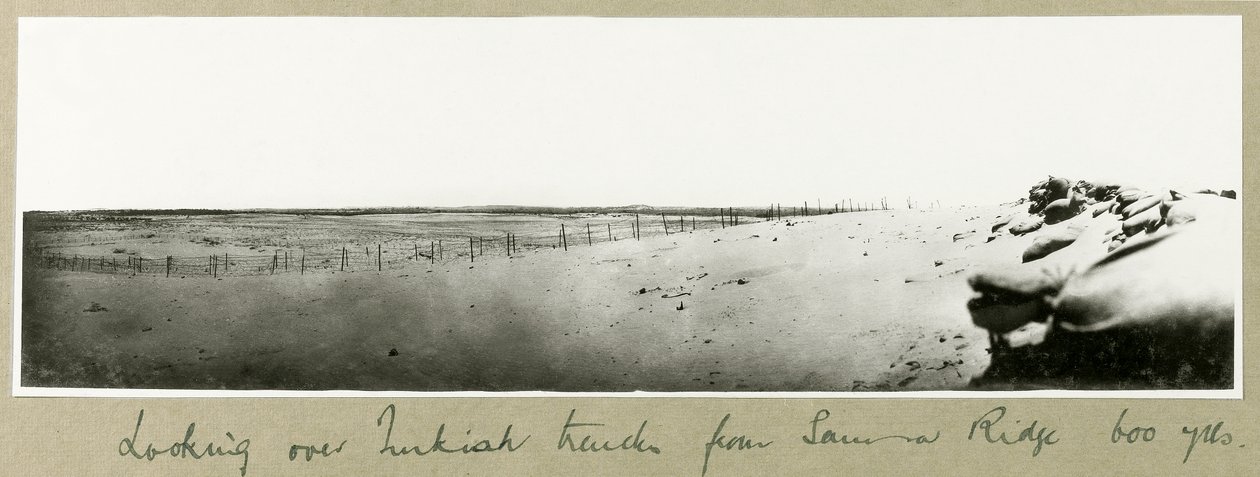 Olhando por cima das trincheiras turcas de Samson Ridge, setembro de 1917 de Capt. Arthur Rhodes