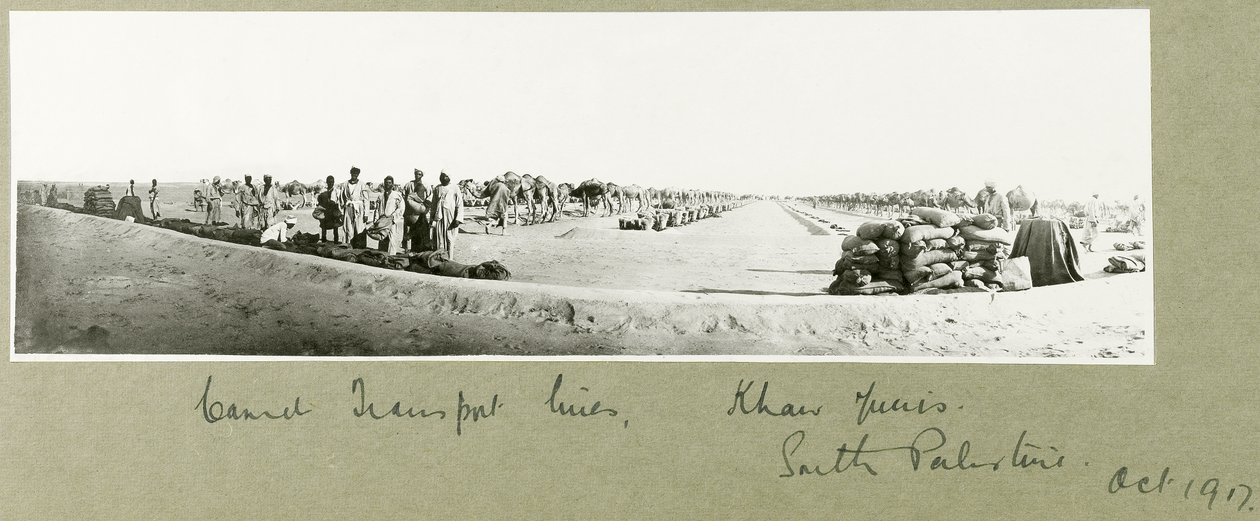 Linhas de Transporte de Camelo, Khan Yunis, outubro de 1917 de Capt. Arthur Rhodes