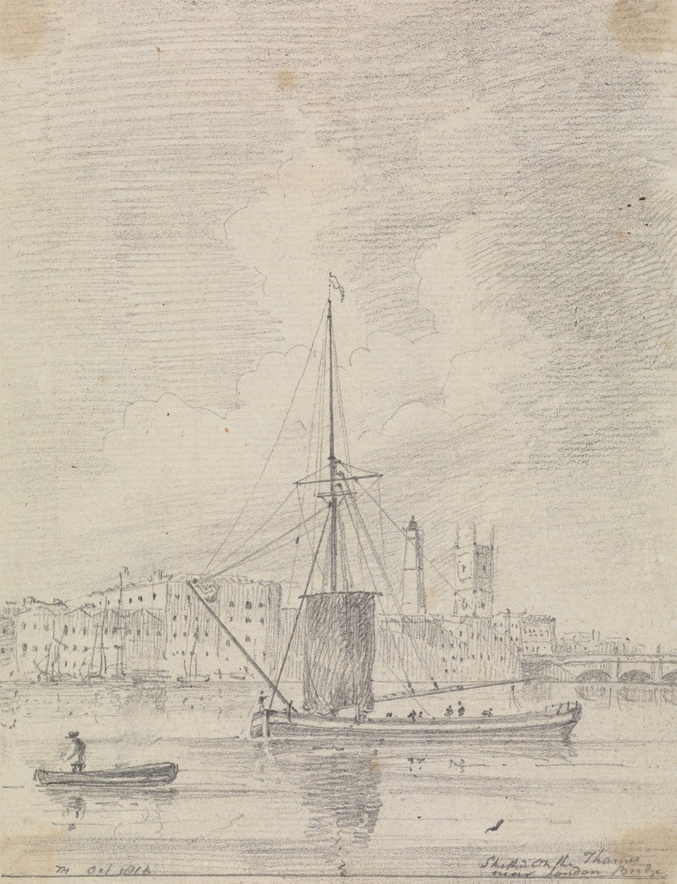 Navios no Tamisa perto da Ponte de Londres, Outubro de 1816 de Capt. Thomas Hastings