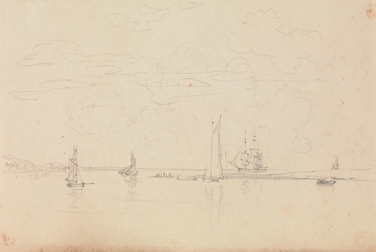 Esboço de Barcos à Vela num Porto de Capt. Thomas Hastings