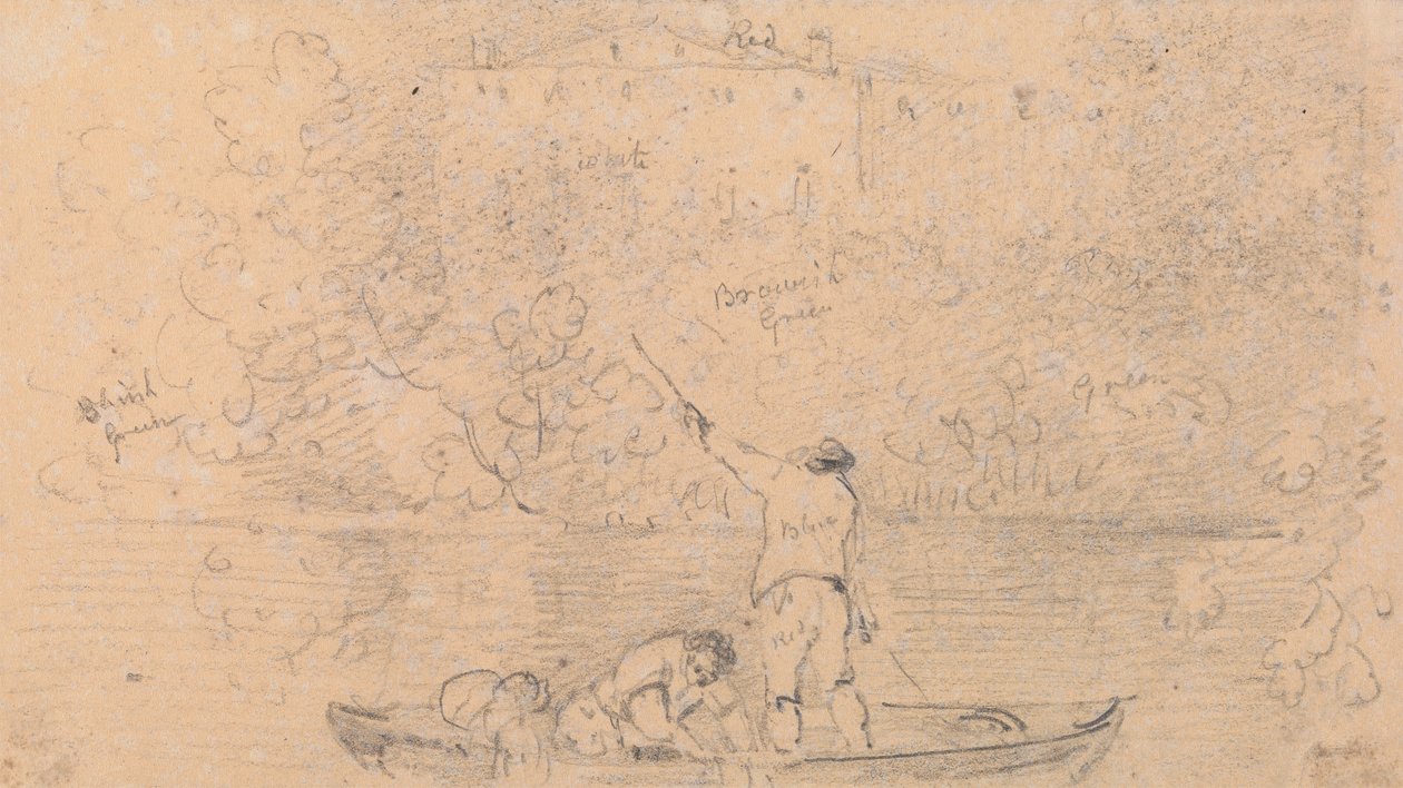 Esboço de Dois Homens num Barco e uma Casa na Costa de Capt. Thomas Hastings