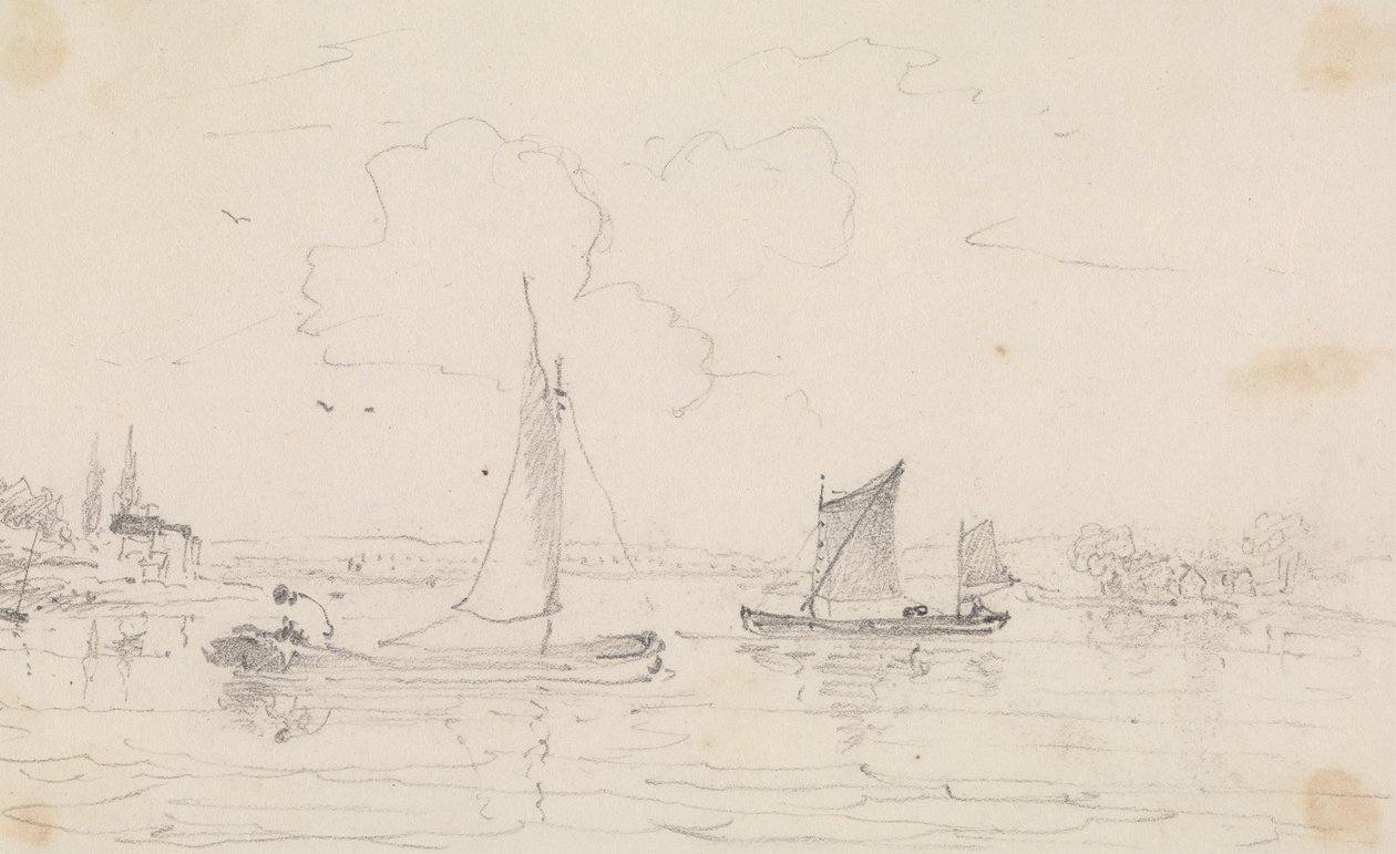 Esboço de Dois Navios à Vela sobre a Água de Capt. Thomas Hastings