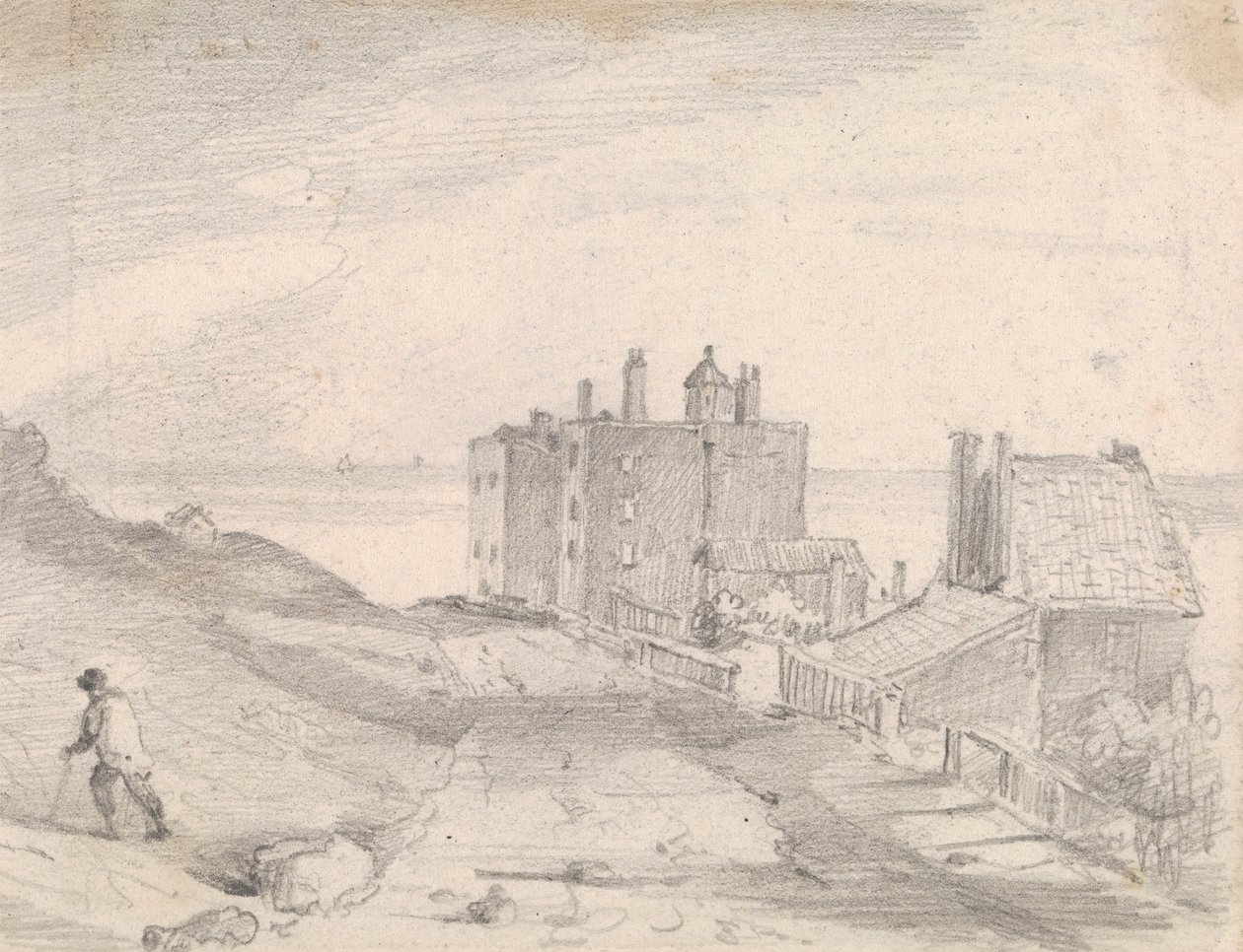 Esboço de uma Estrada e Edifícios à beira da falésia, Hastings de Capt. Thomas Hastings