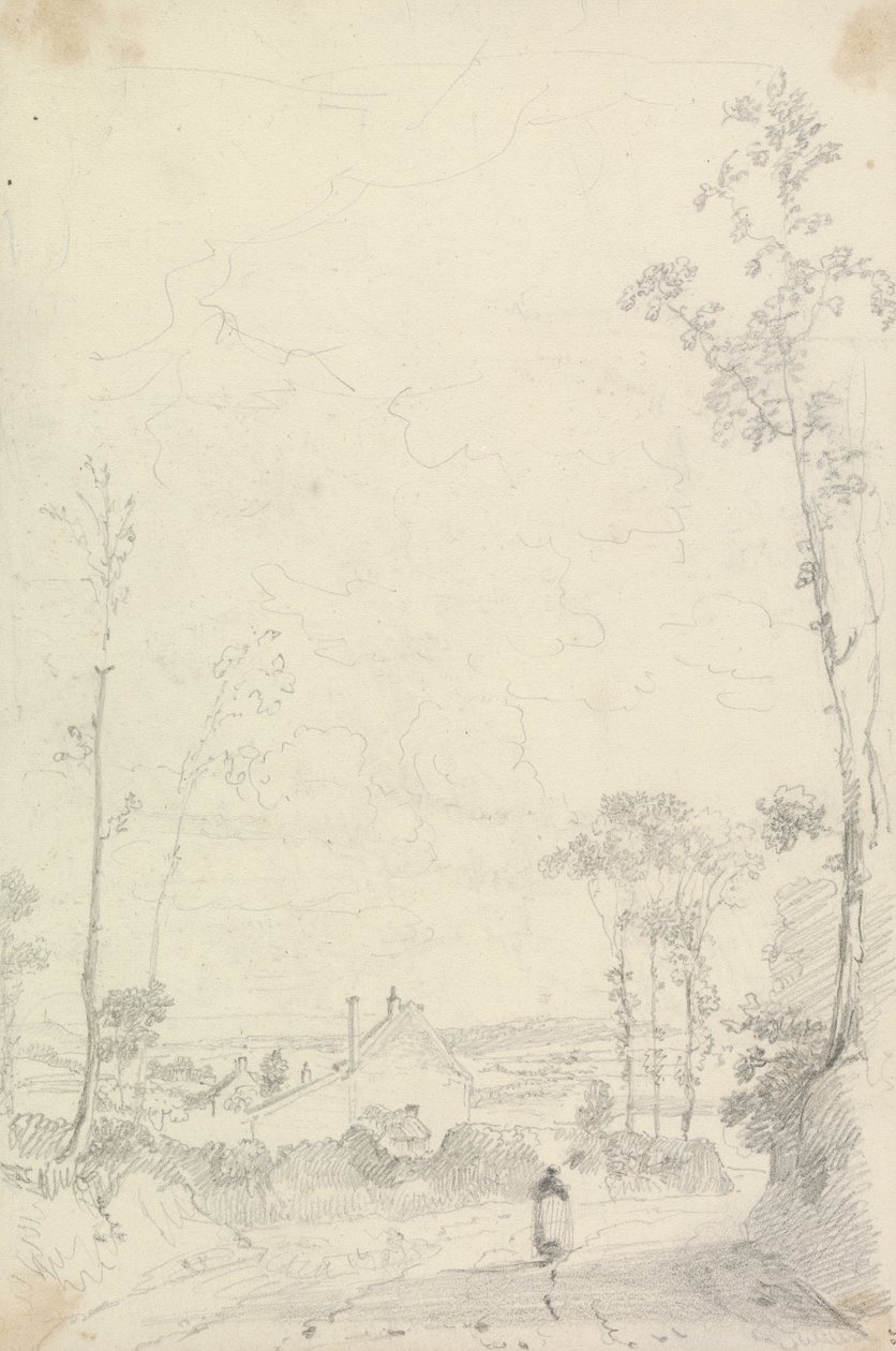 Esboço de uma casa ao longo de uma estrada de Heathland de Capt. Thomas Hastings
