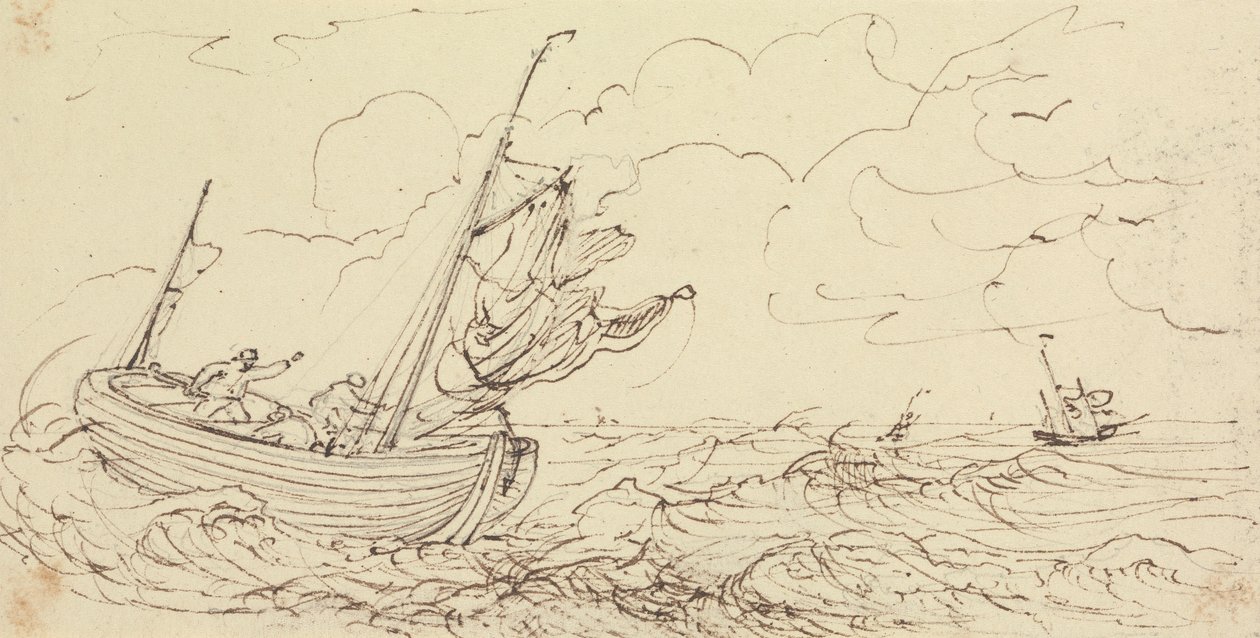 Esboço de um navio num mar tempestuoso de Capt. Thomas Hastings