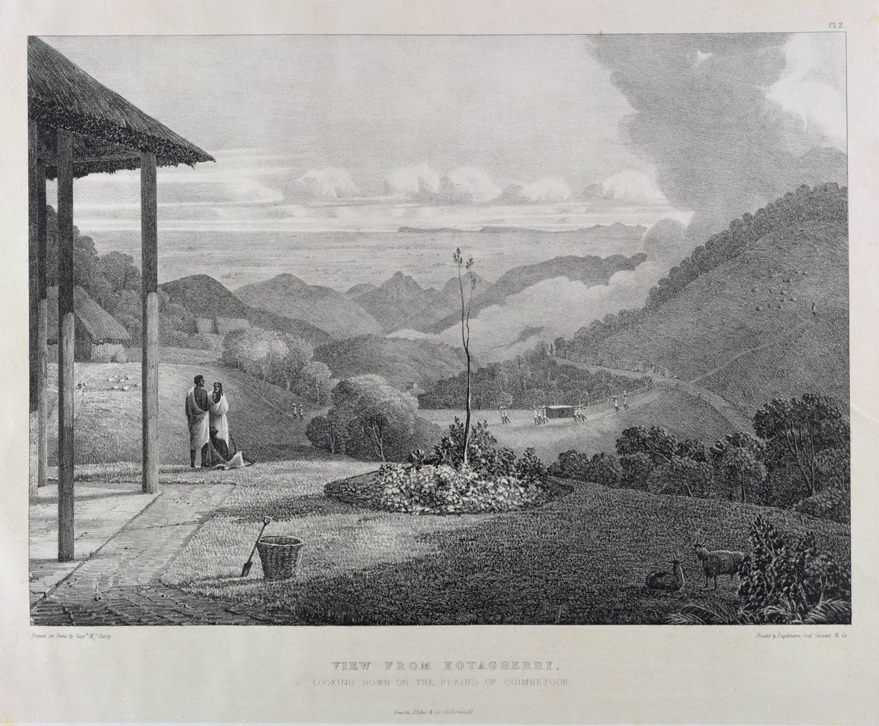 Vista, de, Kotagherry, olhar baixo, a, planícies, de, Coimbetoor, prato, 2, de, &39;View, de, a, Neilgherries, ou, montanhas azuis, de, Coimbetoor, sulista, India&39;, por, capitão, McCurdy, publicado, 1830 de Captain E. A. McCurdy