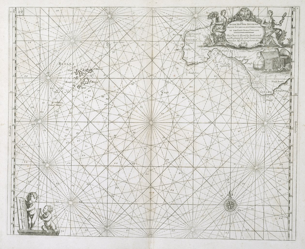 As ilhas de Scilly e Cornwall, do "Coasting Pilot" da Grã-Bretanha, publicaram 1776 de Captain Greenville Collins
