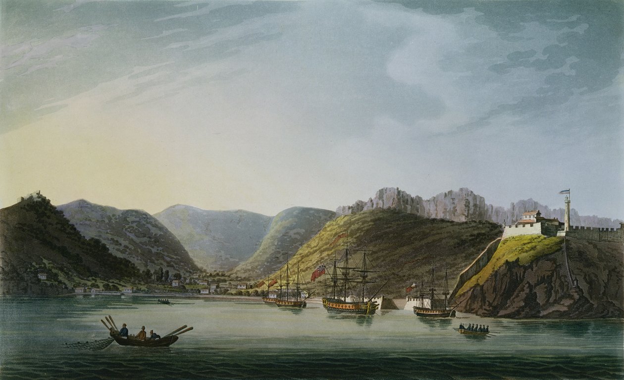 Vista do lado oeste da Baía de Porto Ferraio, Elba, gravado por Francis Jukes (1747-1812) publicado por J. Daniell, abril de 1814 de Captain James Weir