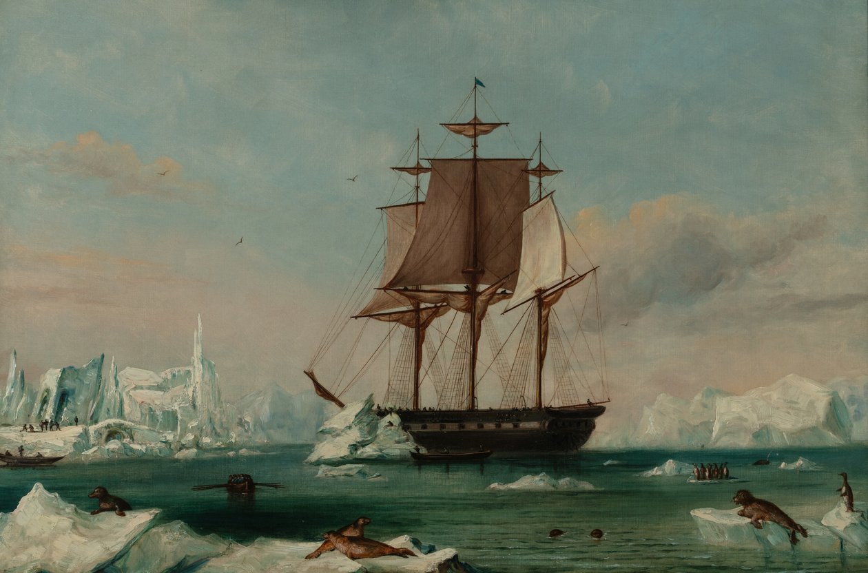 USS Vincennes na Baía da Desilusão (óleo sobre tela) de Captain Charles (attributed to) Wilkes