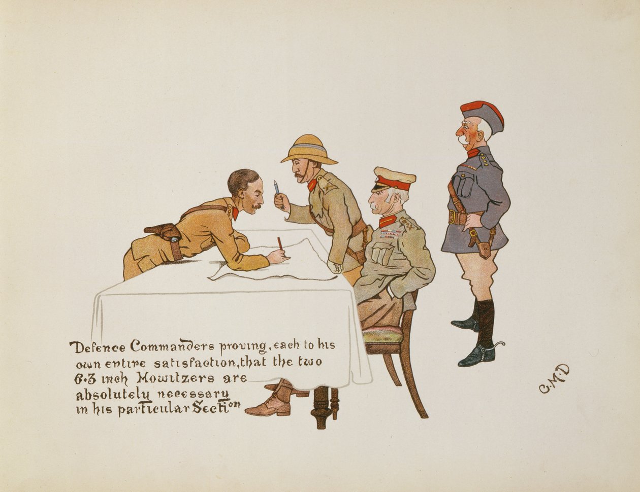 Comandantes da Defesa provando que os dois Howlitzers de 6,3 polegadas são absolutamente necessários em sua seção em particular, de The Leaguer of Ladysmith, 1900 de Captain Clive Dixon