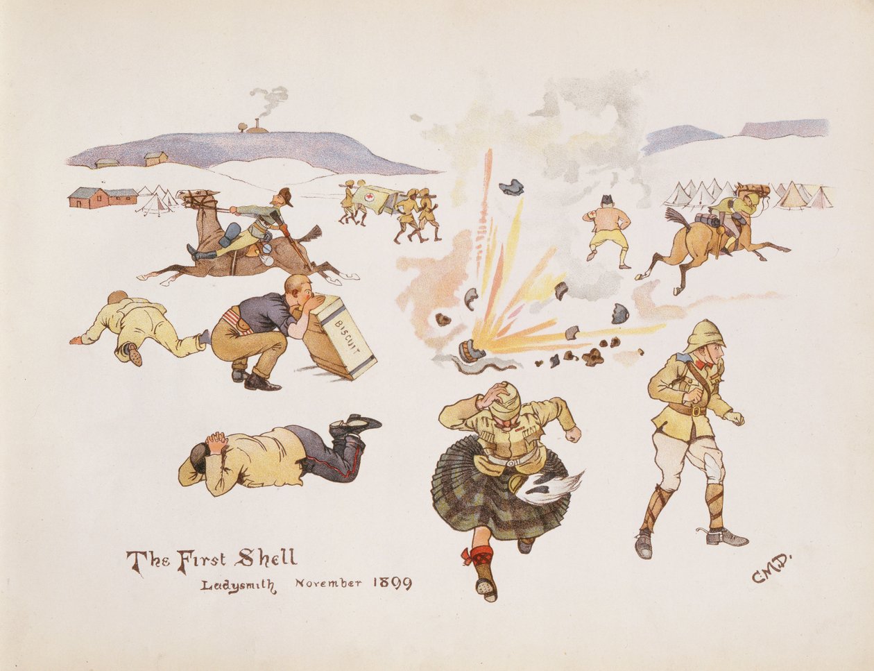 A primeira concha, Ladysmith, 1899, de The Leaguer of Ladysmith, 1900 de Captain Clive Dixon