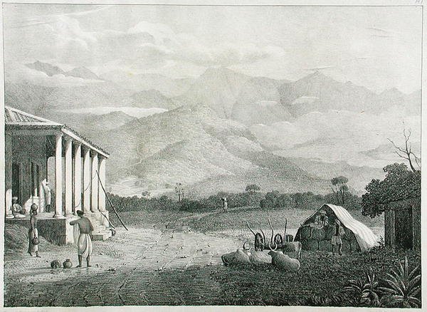 O Seremoogy, ou Streemoogy, Pass, Montanhas Neelgherry, placa 1 de View of the Neilgherries, ou Blue Mountains of Coimbetoor, sul da Índia por Captain McCurdy, publicado em 1830 de Captain E. A. after McCurdy