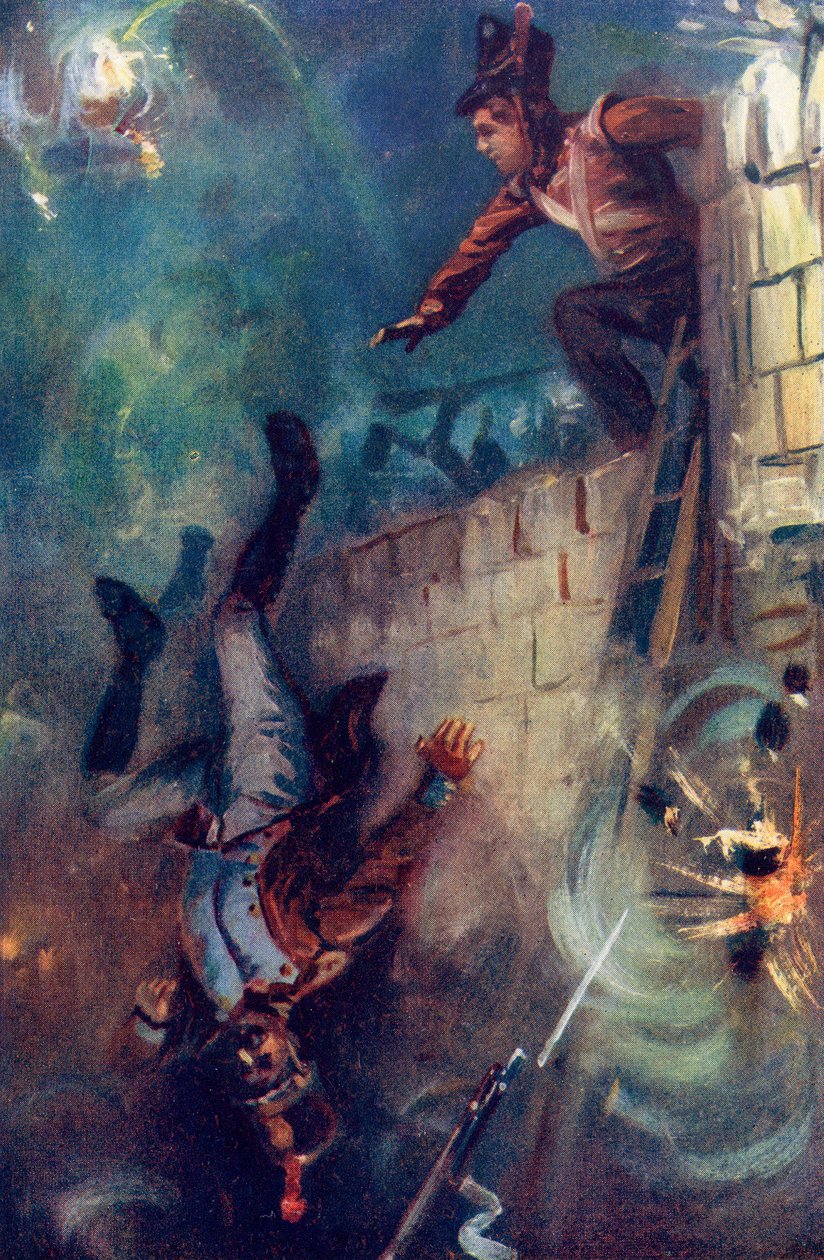 Arremessou-o para o Dreadful Ditch, de &39;Grant the Grenadier&39; de Walter Wood, publicado pela Routledge, c.1912 de Captain Edward Henry Handley Read
