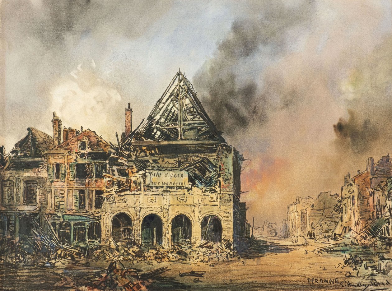 Peronne, c.1914-18 (aguarela) de Captain Edward Henry Handley Read