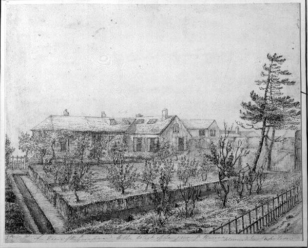 Uma vista do pomar no oeste da Longwood House na Ilha de Santa Helena, c.1821 de Captain G. Rotton