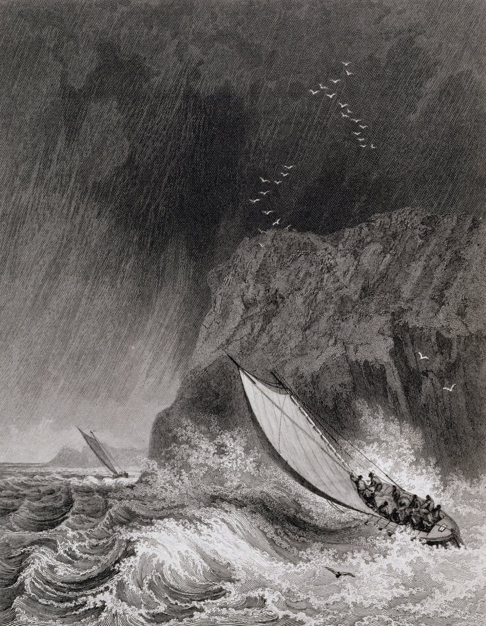 Os barcos de Walden Island em uma tempestade de neve, 12 de agosto de 1827, de um jornal de uma terceira viagem para a descoberta de uma passagem noroeste do Atlântico para o Pacífico, realizada nos anos 1824-25 de Captain George Francis Lyon