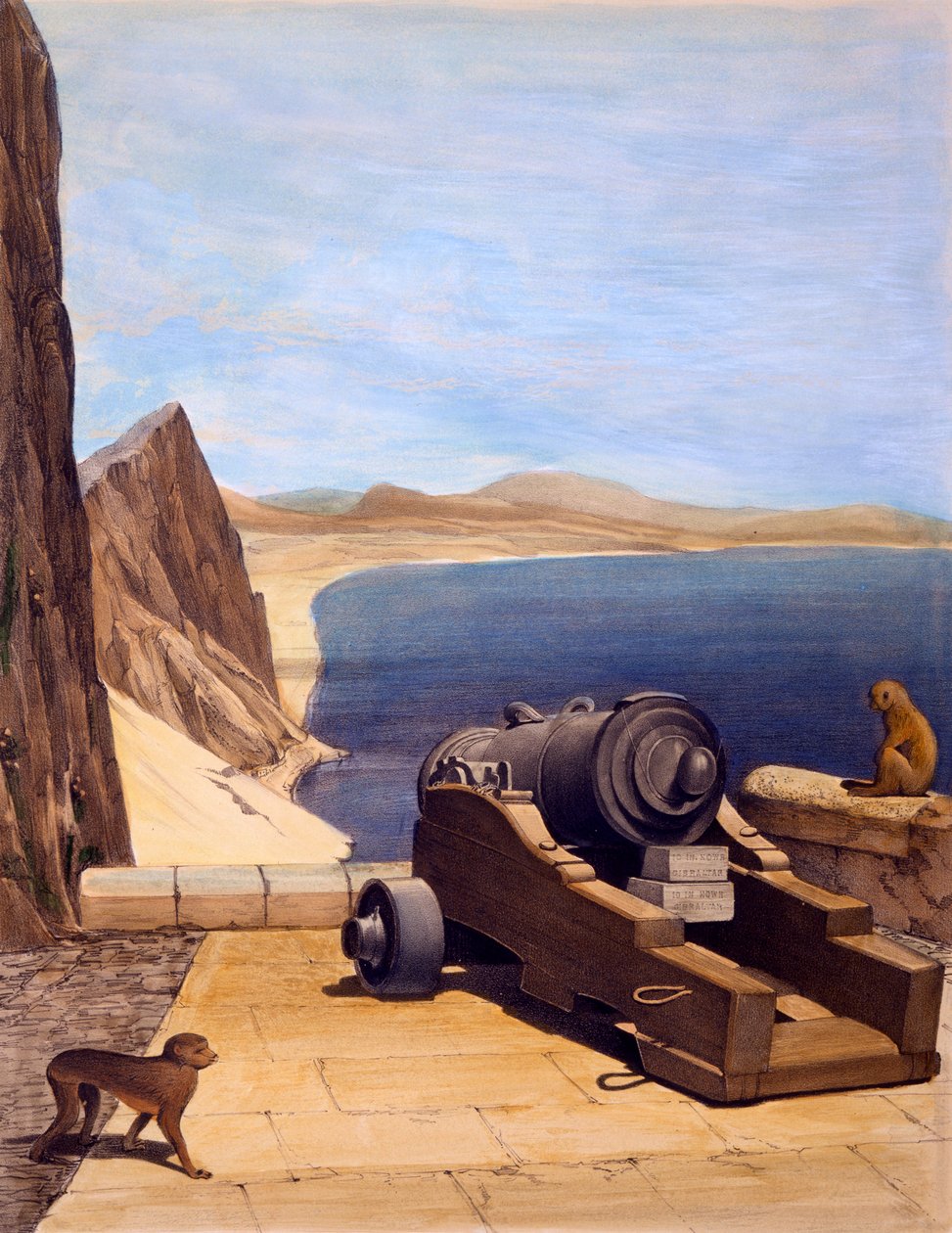 The Mediterranean Battery, Gibraltar, gravura feita por TC Dibdin, de Select Views of the Rock and Fortress of Gibraltar, publicada em 1846 de Captain J. M. Carter