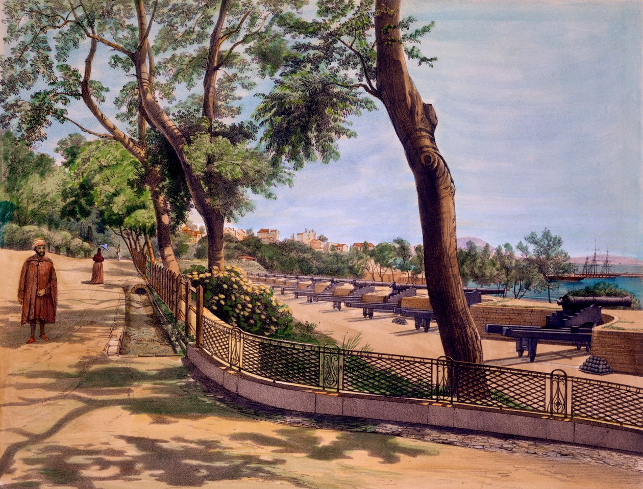 The Victoria Battery, Gibraltar, gravura feita por TC Dibdin, de &39;Select Views of the Rock and Fortress of Gibraltar&39;, publicado em 1846 de Captain J. M. Carter