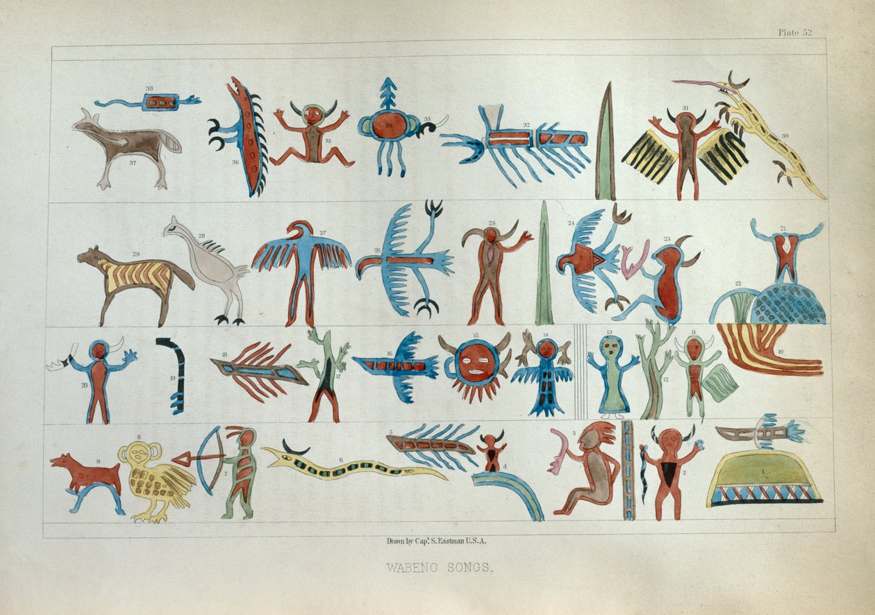 Canções Wabeno, de "Informações Respeitando a História, Condição e Perspectivas das Tribos Indígenas dos Estados Unidos", de Henry R. Schoolcraft, publicado em 1853 de Captain Seth Eastman