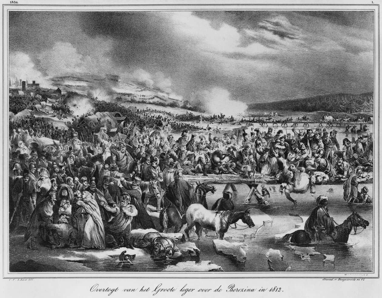 Atravessando a Berezina em novembro de 1812, gravada por Desguerrois (século XIX) de Carel Christian Anthony Last