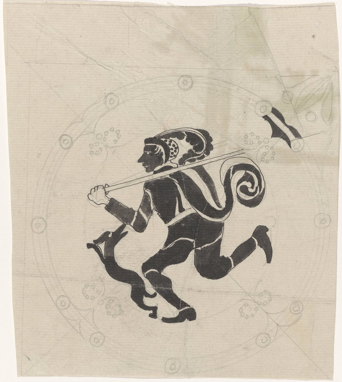 Desenho decorativo com caçador de lebres de Carel Adolph Lion Cachet