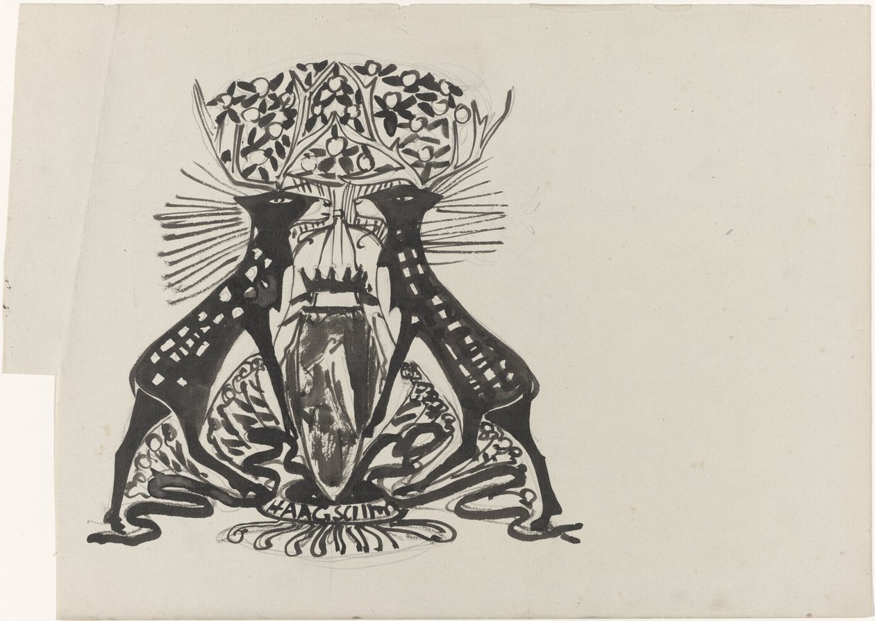 Design decorativo com dois cervos em pé de Carel Adolph Lion Cachet