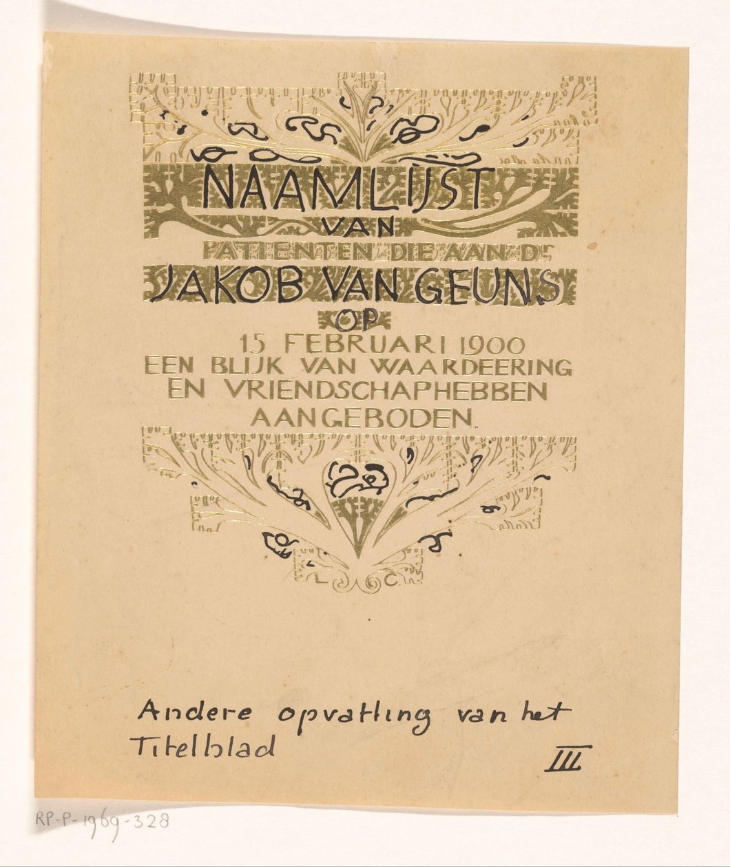 Huldeblijk an Jacob van Geuns de Carel Adolph Lion Cachet