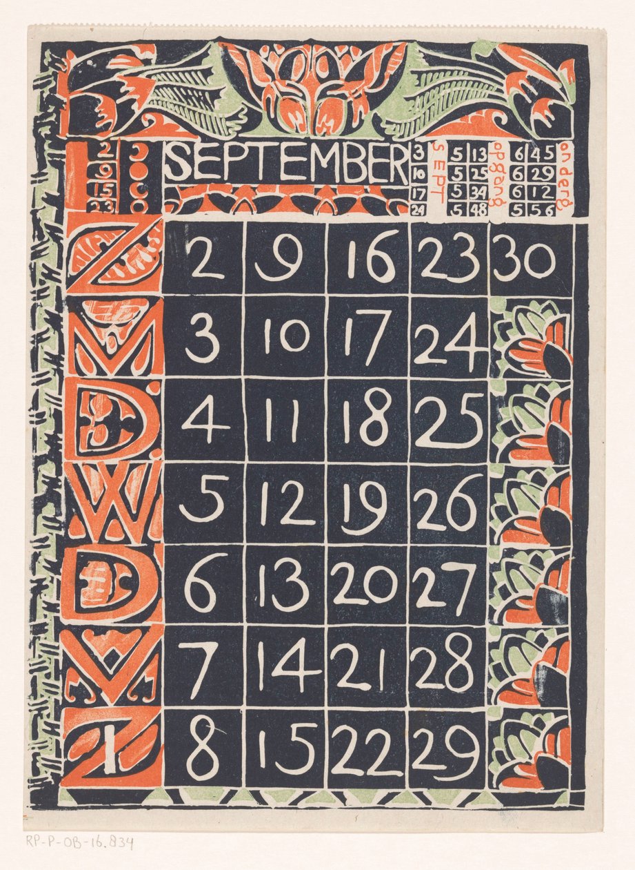 Kalenderblatt September 1900 de Carel Adolph Lion Cachet