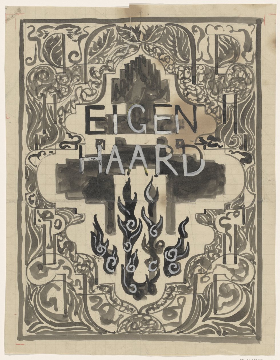 Desenho para a capa de Eigen Haard de Carel Adolph Lion Cachet