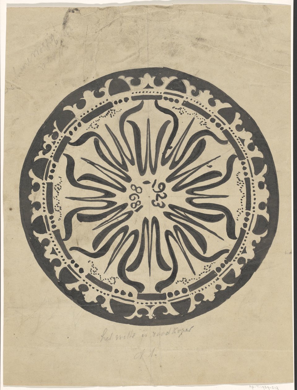 Desenho para um prato de celebração do jubileu de prata da Rainha Wilhelmina de Carel Adolph Lion Cachet