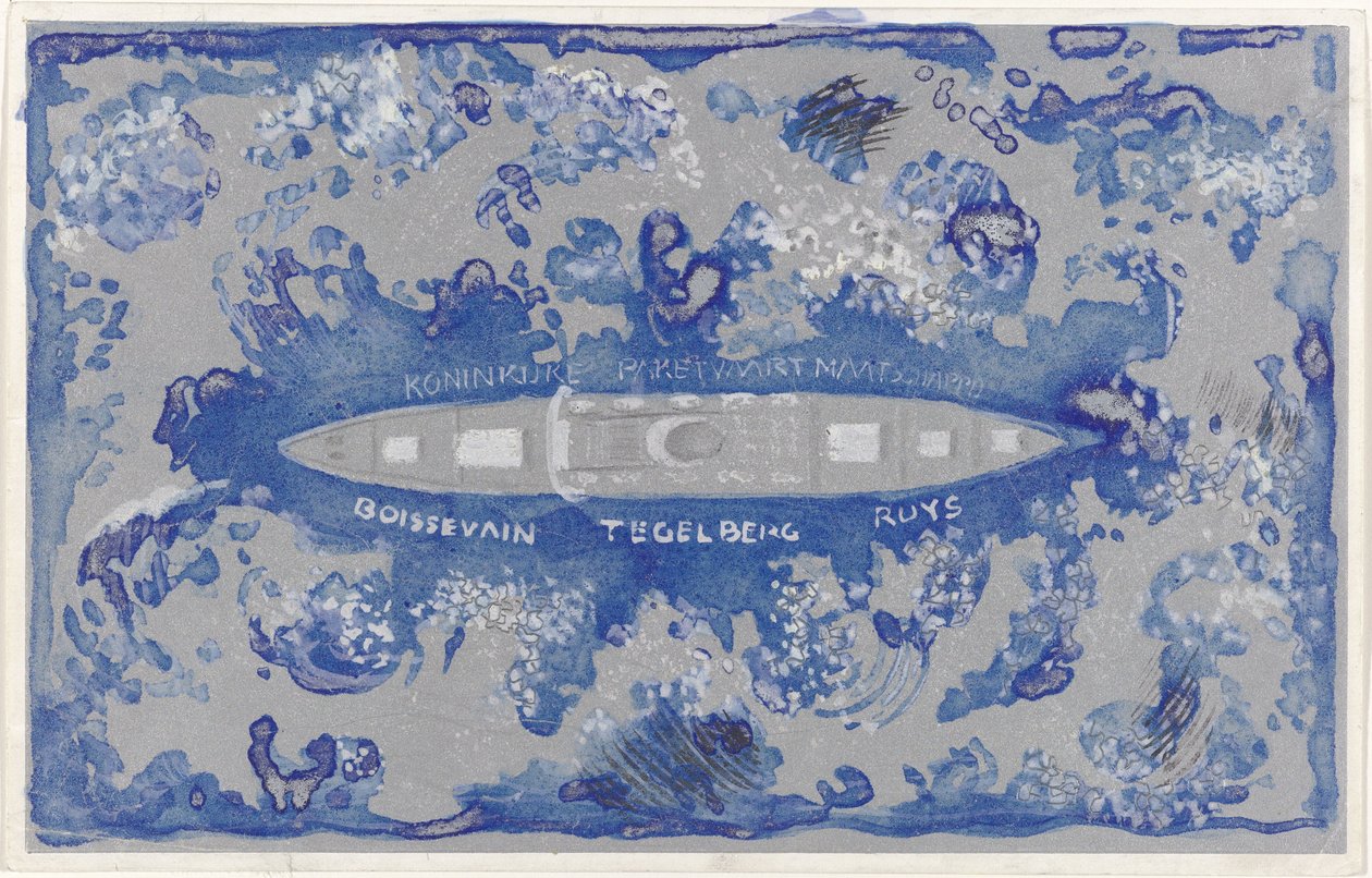 Desenho de uma vinheta para a Royal Paket Shipping Company de Carel Adolph Lion Cachet
